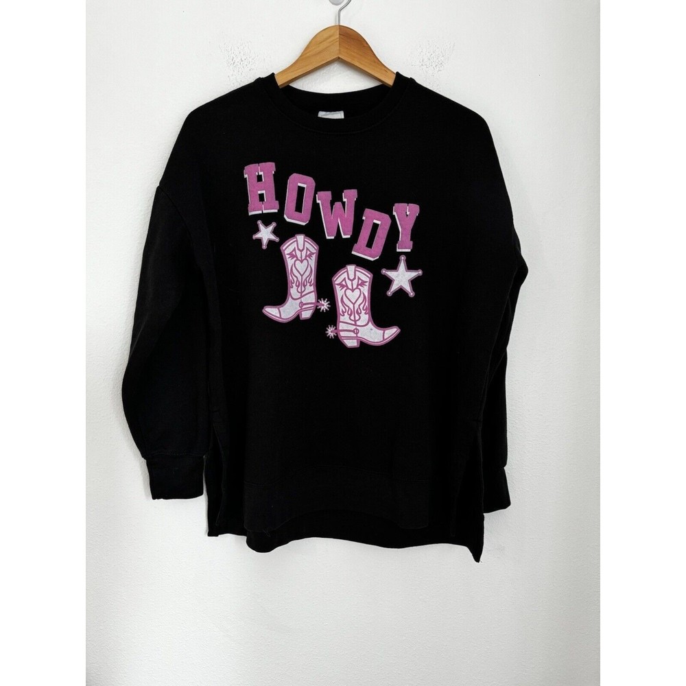 Relaxx Women's Black Oversized Sweatshirt M Howdy Cowgirl Rodeo Cowboy Boot